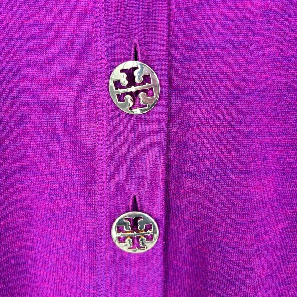 Tory Burch Simone Cardigan Women S Purple Merino Wool Logo Button Sweater V-Neck